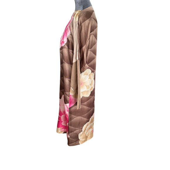 Alba Ruth Vintage Floral Kimono-Style Dress With Brown Wave Pattern & Pink Peon - Picture 5 of 6